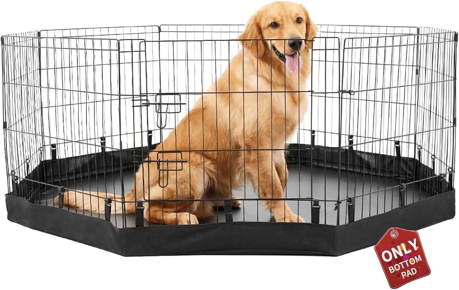 PJYuCien Dog Playpen Bottom Pad, Fits 24 Inch 8 Panels Regular Octagon Metal Exercise Pet Pen, Elastic Buckles Connections, Black (Note: Fence Not Included)