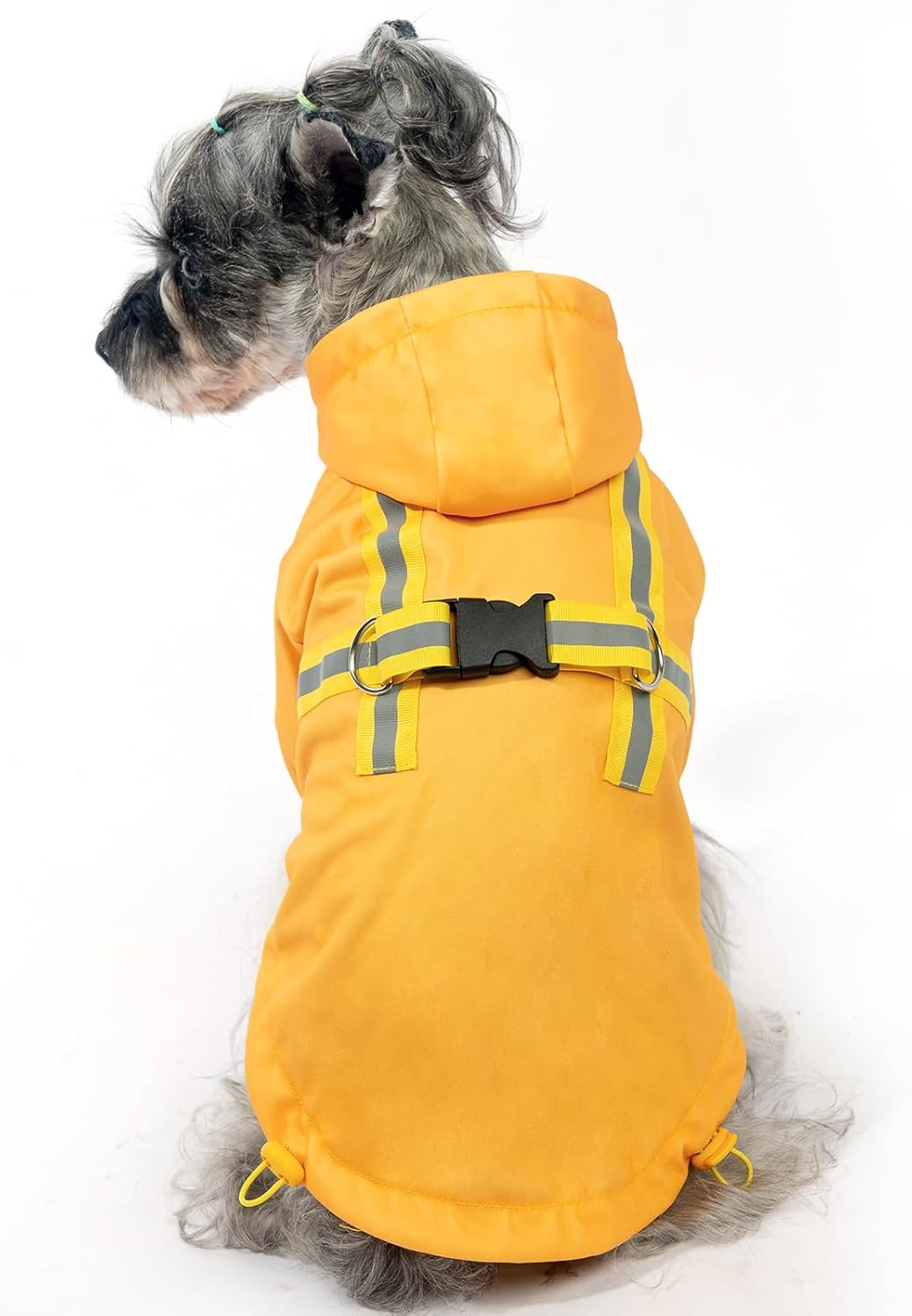 PUPTECK Dog Raincoat with Hood & Harness Built-in, Waterproof Dog Rain Jacket Slicker Poncho Reflective Vest Clothes for Rainy Snowy Winter Cold Days, Yellow S