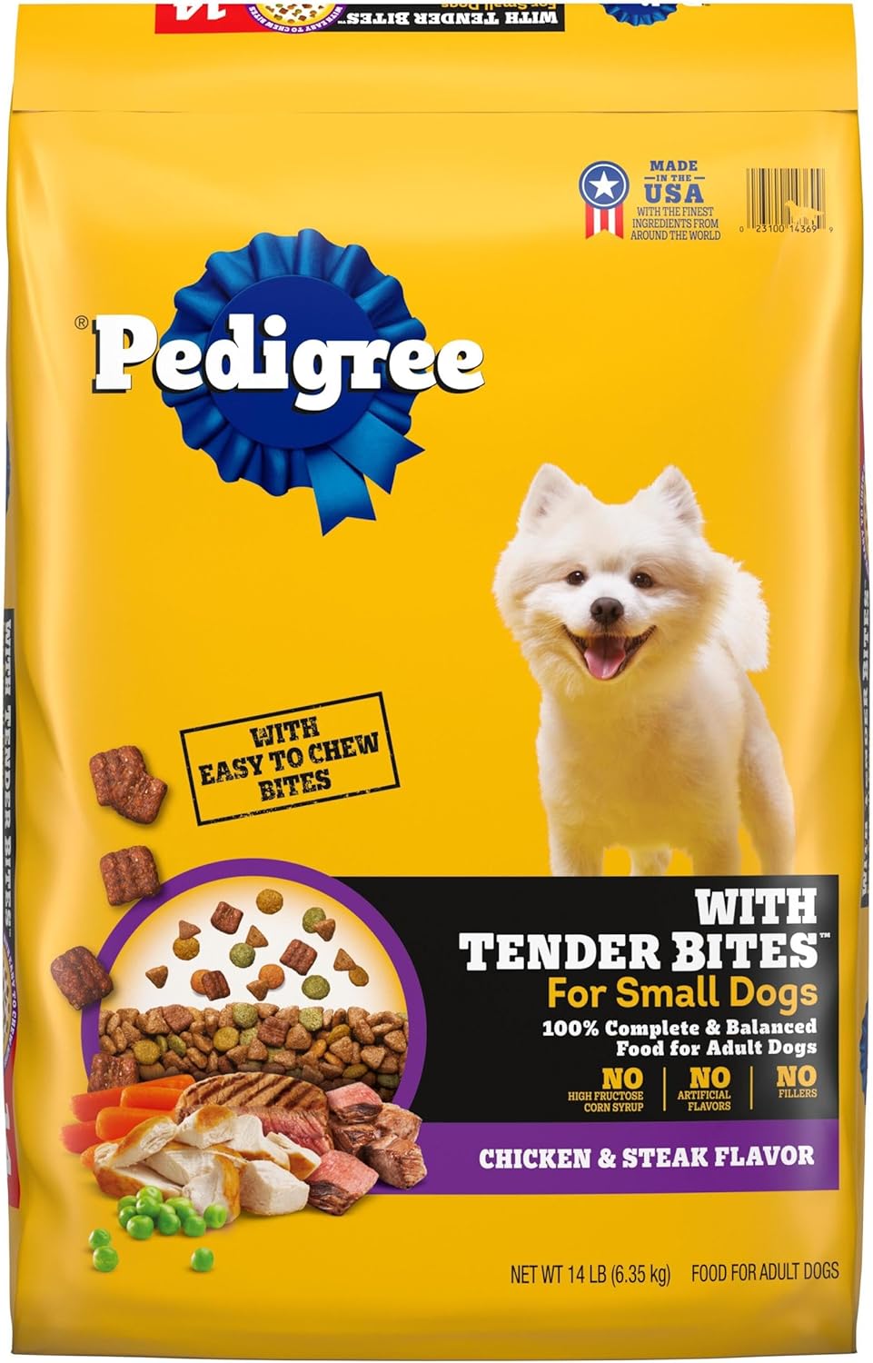 Pedigree with Tender Bites for Small Dogs Adult Dry Dog Food, Chicken and Steak Flavor, 14 lb. Bag
