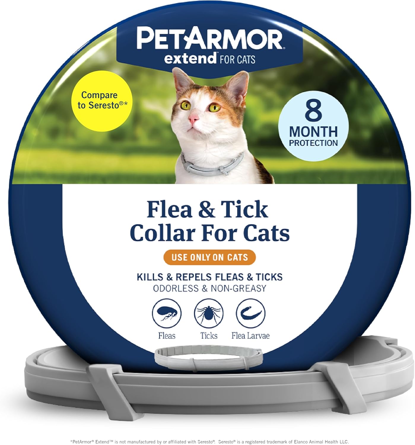 PetArmor Extend Flea & Tick Treatment & Prevention Collar for Cats, 8 Months of Protection, Waterproof, Kills Fleas, Ticks, and Flea Larvae, 1 Count