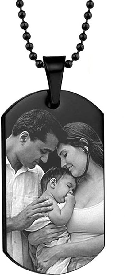 PicturesOnGold.com Black Plated Stainless Steel Custom Photo Dog Tag Pendant Personalized Picture Necklace w- 24 inch Ball Chain – 1 1/4 Inches x 2 Inches – Jewelry Gifts for Men & Women