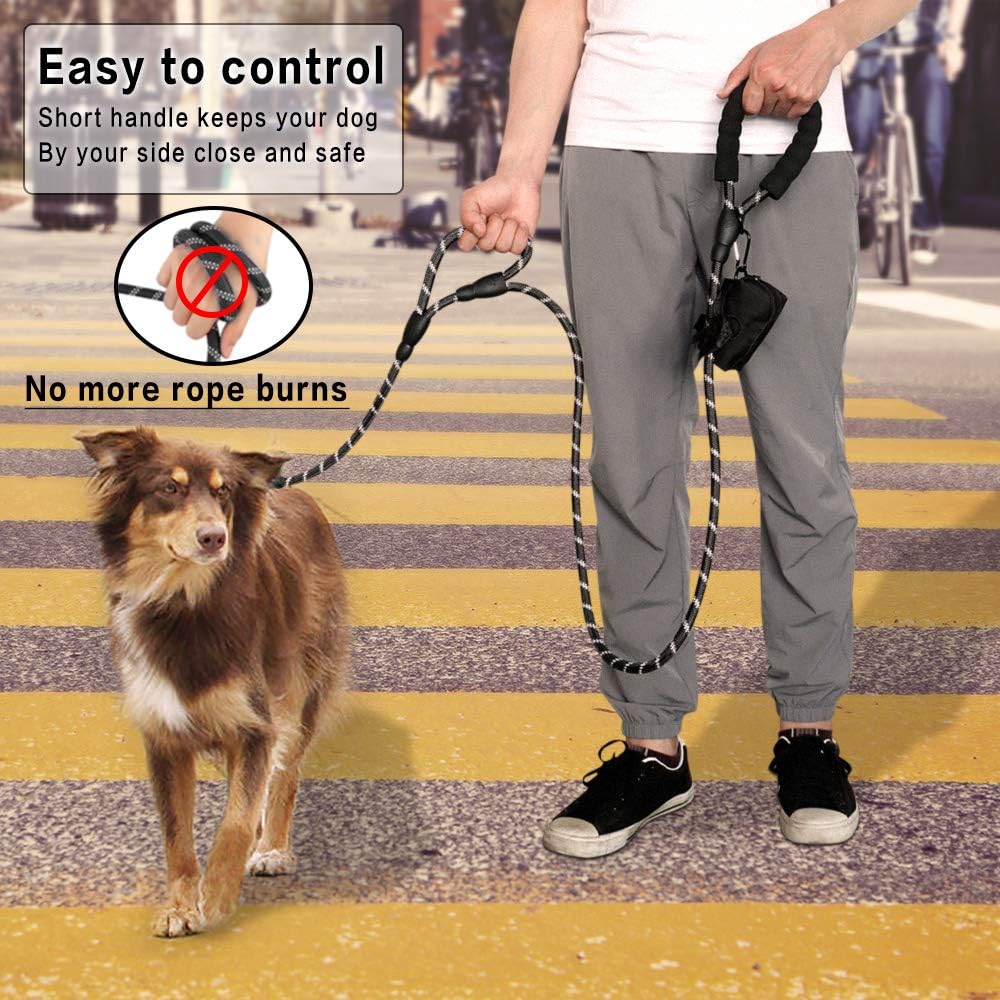 Plutus Pet Rope Dog Leash 6ft Long,Traffic Padded Two Handle,Heavy Duty,Reflective Double Handles Lead for Control Safety Training,Leashes for Large Dogs or Medium Dogs,Dual Handles Leads(Black)