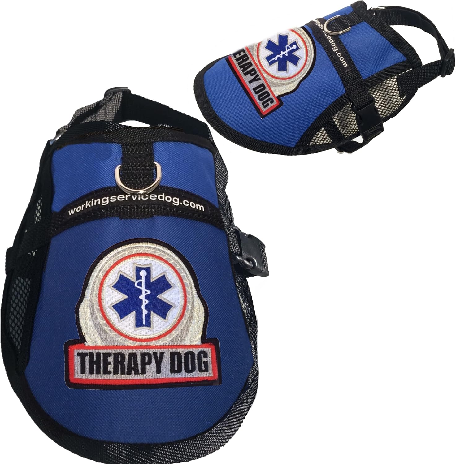 Premium Therapy Dog Vest with Mesh Cooling Panel | Therapy Dog Harness with Identification Patch (Blue, Fits Girth 23″ – 27″)