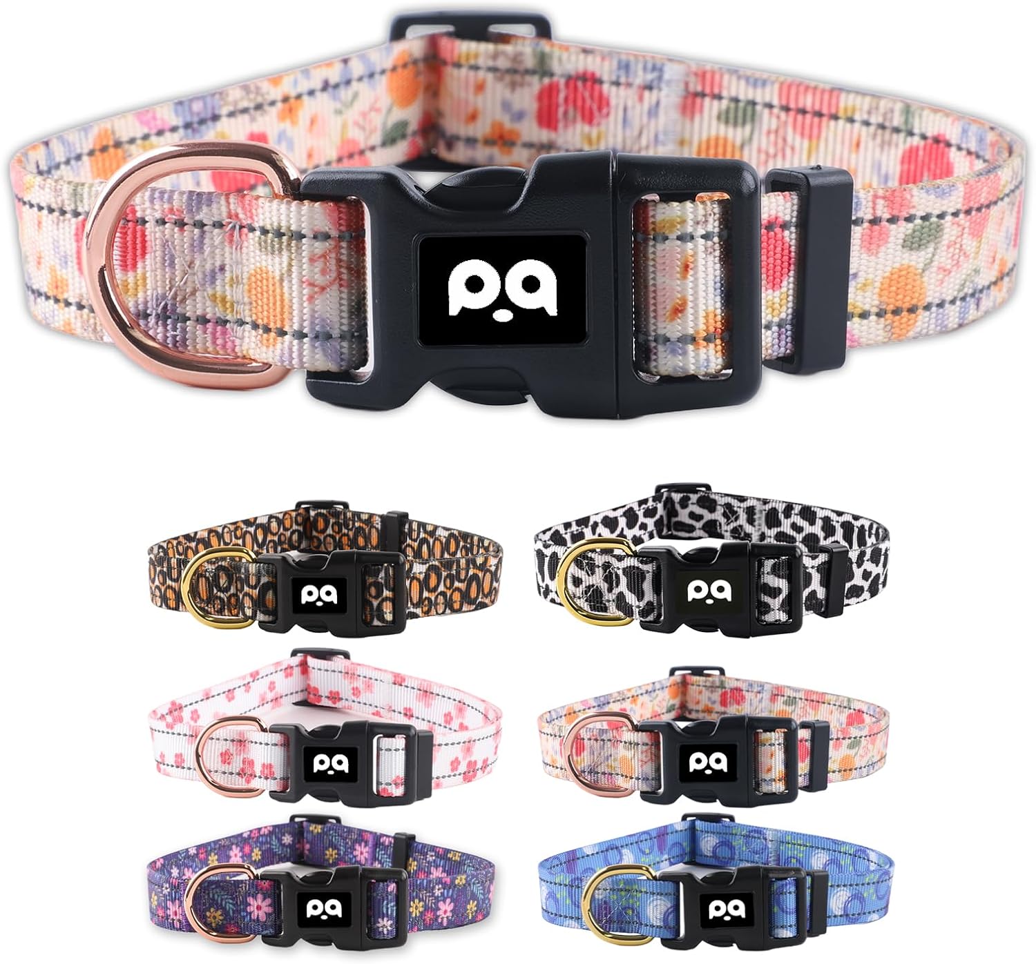 QQPETS Reflective Dog Collar for Small Dogs, Pretty Garden Theme Adjustable Heavy Duty Nylon Collar for Boy and Girl Puppy，Soft Pet Necklace with Quick Release Buckle, Apricot