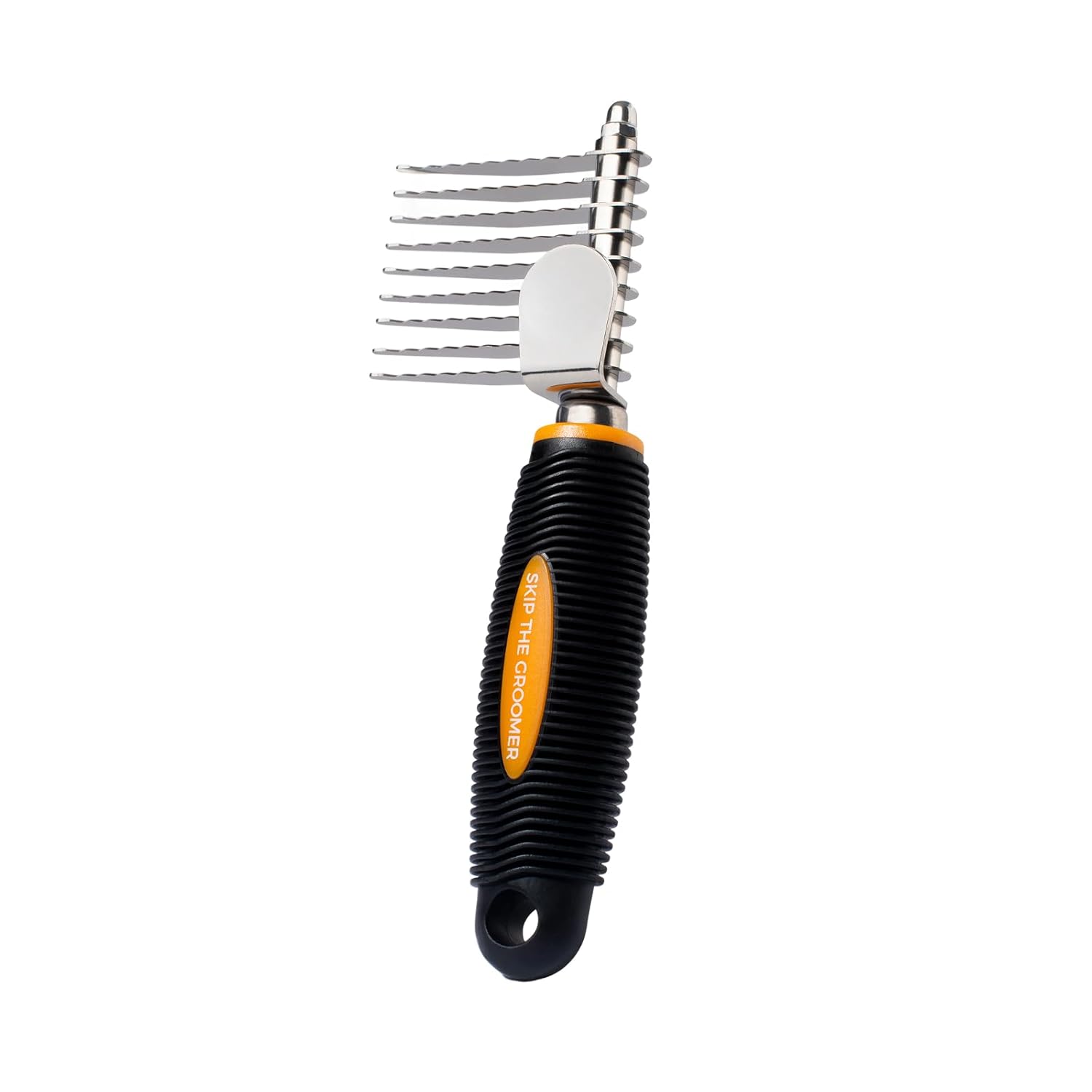 Rake Brush for dogs, Professional Dematting & Deshedding Brush with Long Smooth-Edged Teeth, Wide Spacing for Thick Coats, Comfort Grip Handle, Durable Stainless Steel Frame