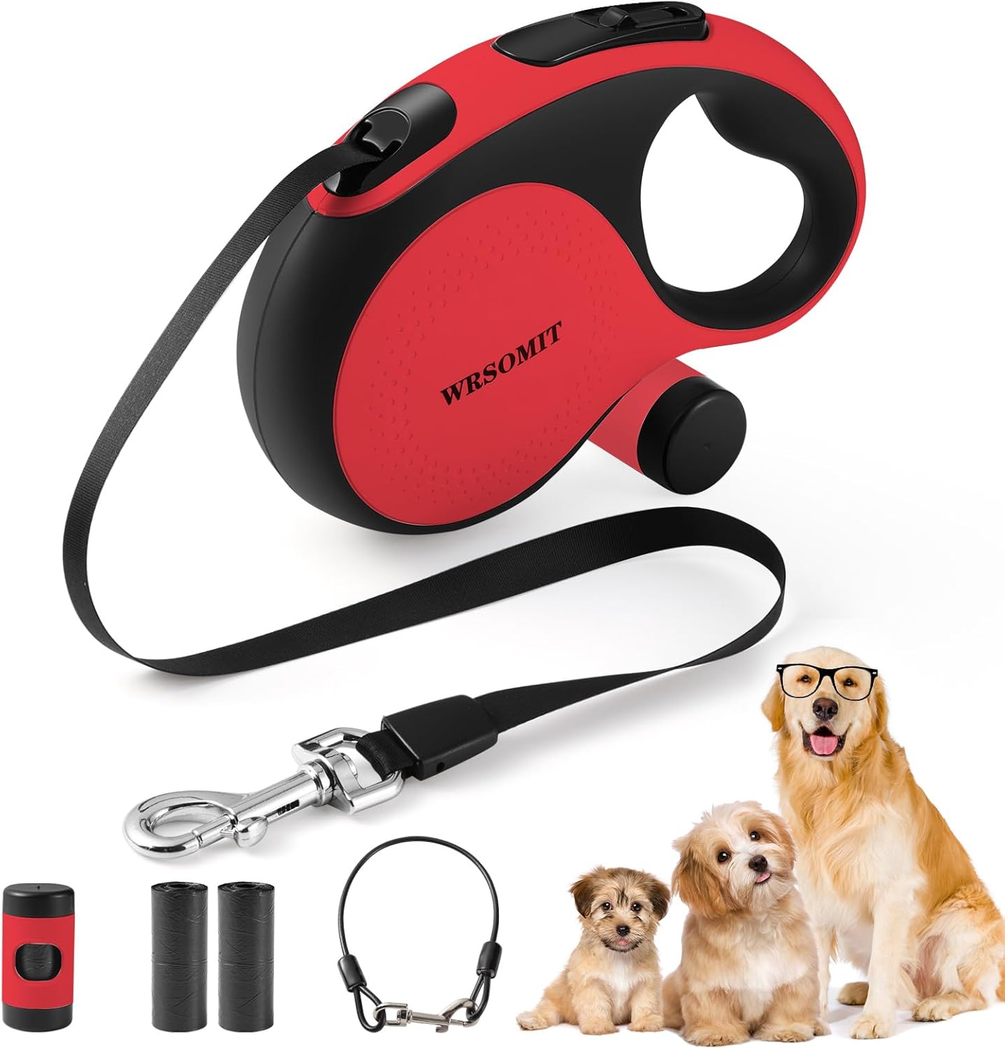 Retractable Dog Leash with Chew Proof Cable, 26Ft Heavy Duty Dog Leash for Medium Large Dogs up to 110lbs, 360° No Tangle, One-Handed Brake (Red)