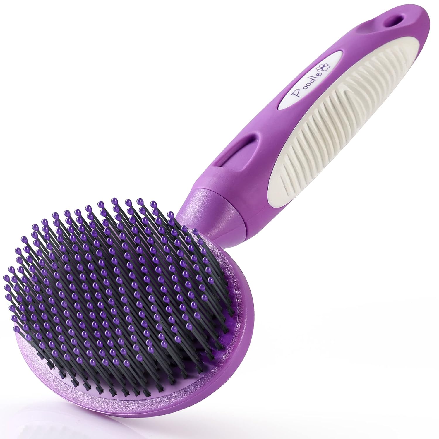 Round Bristle Pet Brush for Dogs and Cats – Soft Dog Brush for Grooming Short or Long Hair – Gentle Tool for Sensitive Skin Removes Dander, Dirt, and Detangles (Purple)
