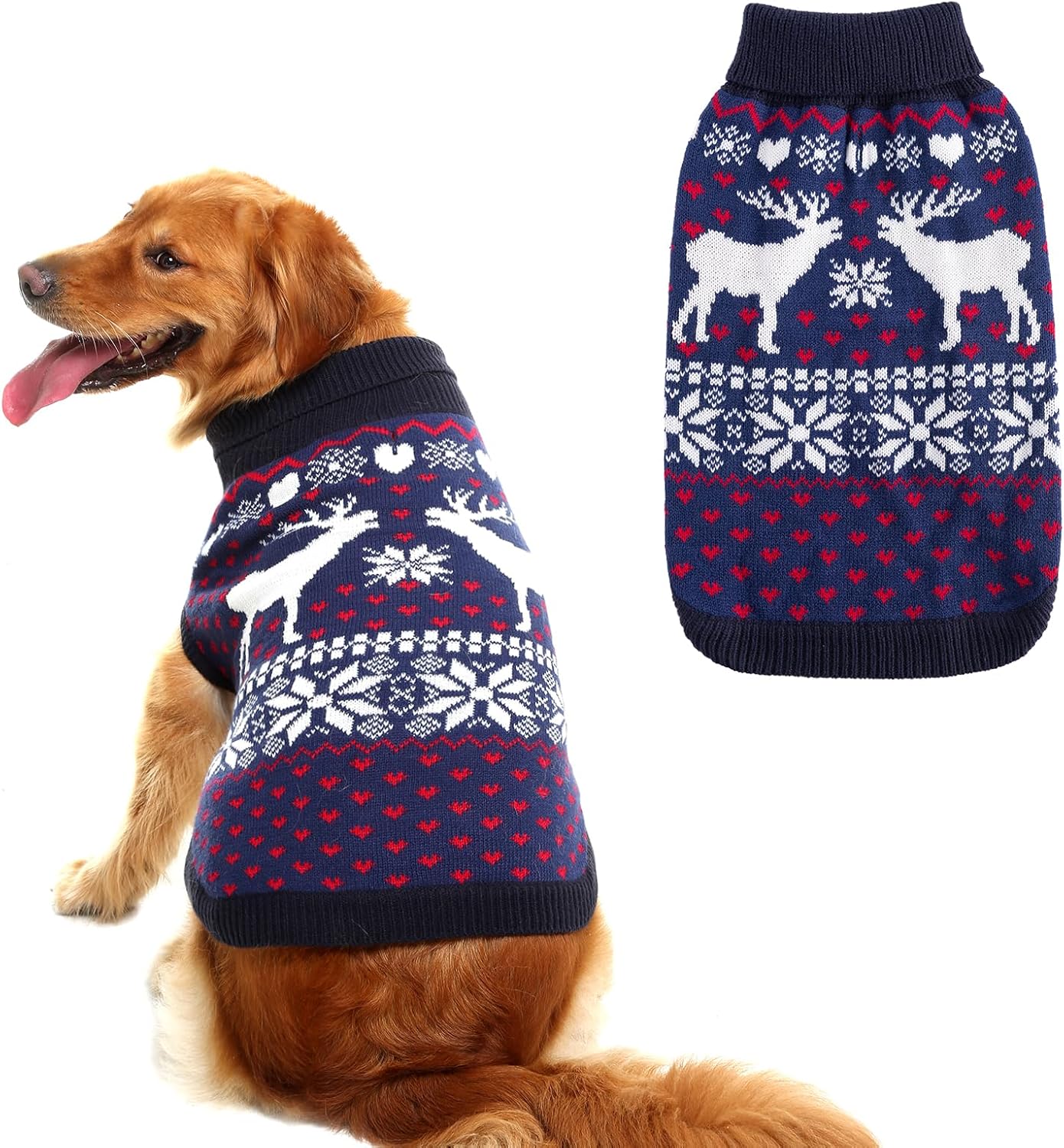 SCENEREAL Dog Sweater for Large Sized Dogs Girl Boy, Turtleneck Pullover Winter Puppy Clothes, Christmas Outfits, Pet Sweatshirt Apparel Knitwear for Golden Retriever, Labrador, Rottweiler, L
