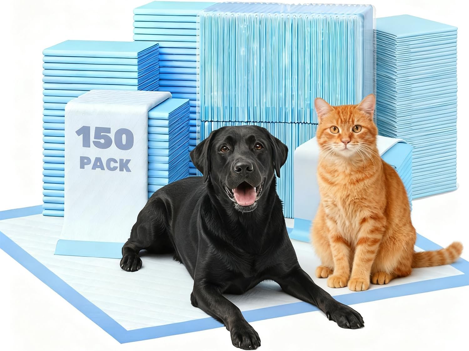 Small Puppy Pad – 17.6″x23.6″, 150 Pack Super Absorbent Waterproof, Odor Eliminating, Leak-Proof, 5-Layer Potty Training Pads, Dog/ Cats Pee Pad for Indoor Floor Protection, Upgrade
