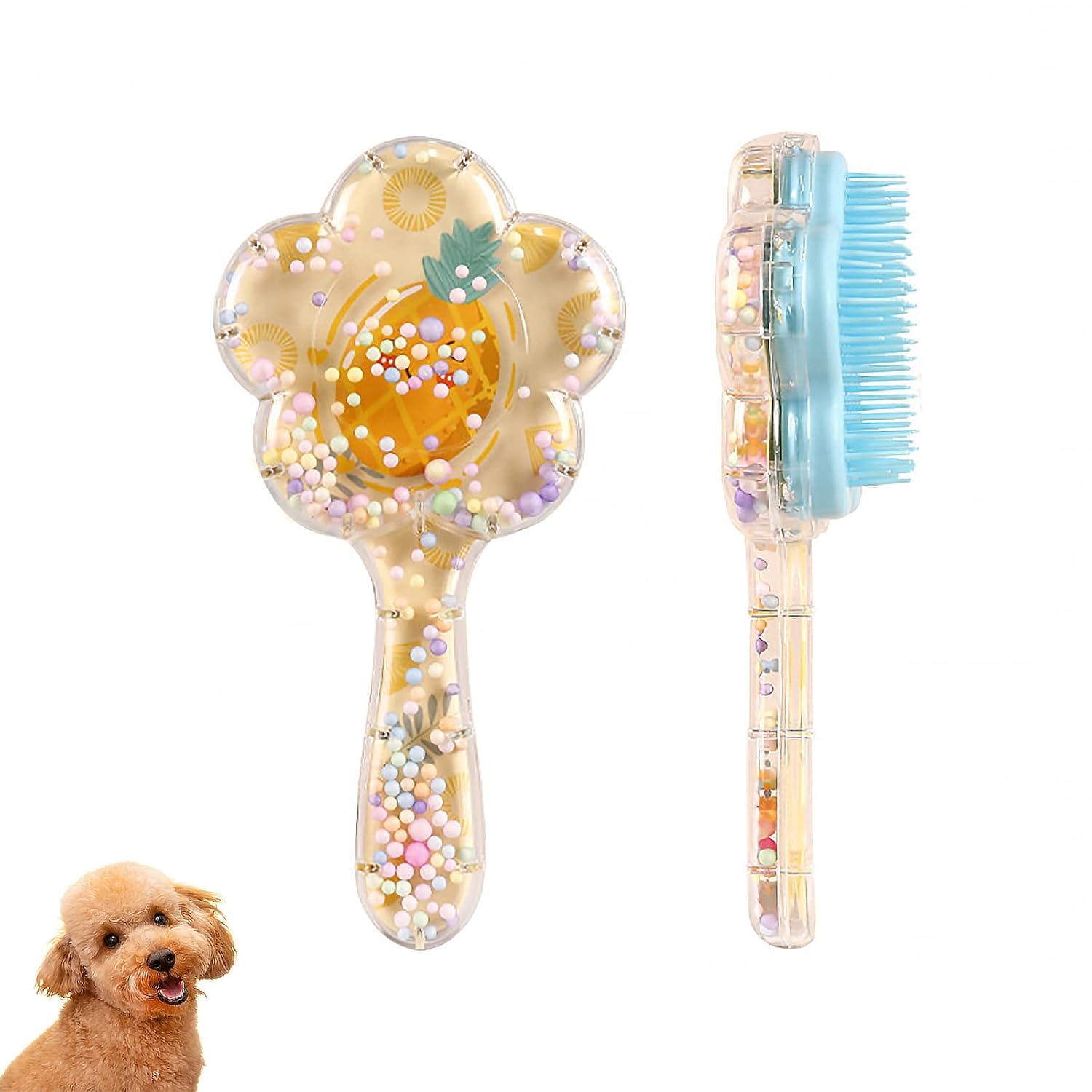 Soft Dog Brush for Small Dogs | Gentle Puppy Brush for Yorkies, Shih Tzus, Maltipoos & Maltese | Pet Hair Removal Brush with Soft Bristles | Dog Brush for Shedding (Blue Pineapple）