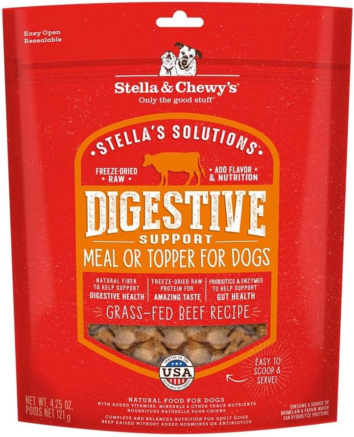 Stella & Chewy’s Freeze-Dried Raw Dog Food for Digestive Health – Grass-Fed Beef Dinner Morsels – Natural Solution for Sensitive Stomach, Gas & Firm Stools – Premium Raw Nutrition – 4.25oz