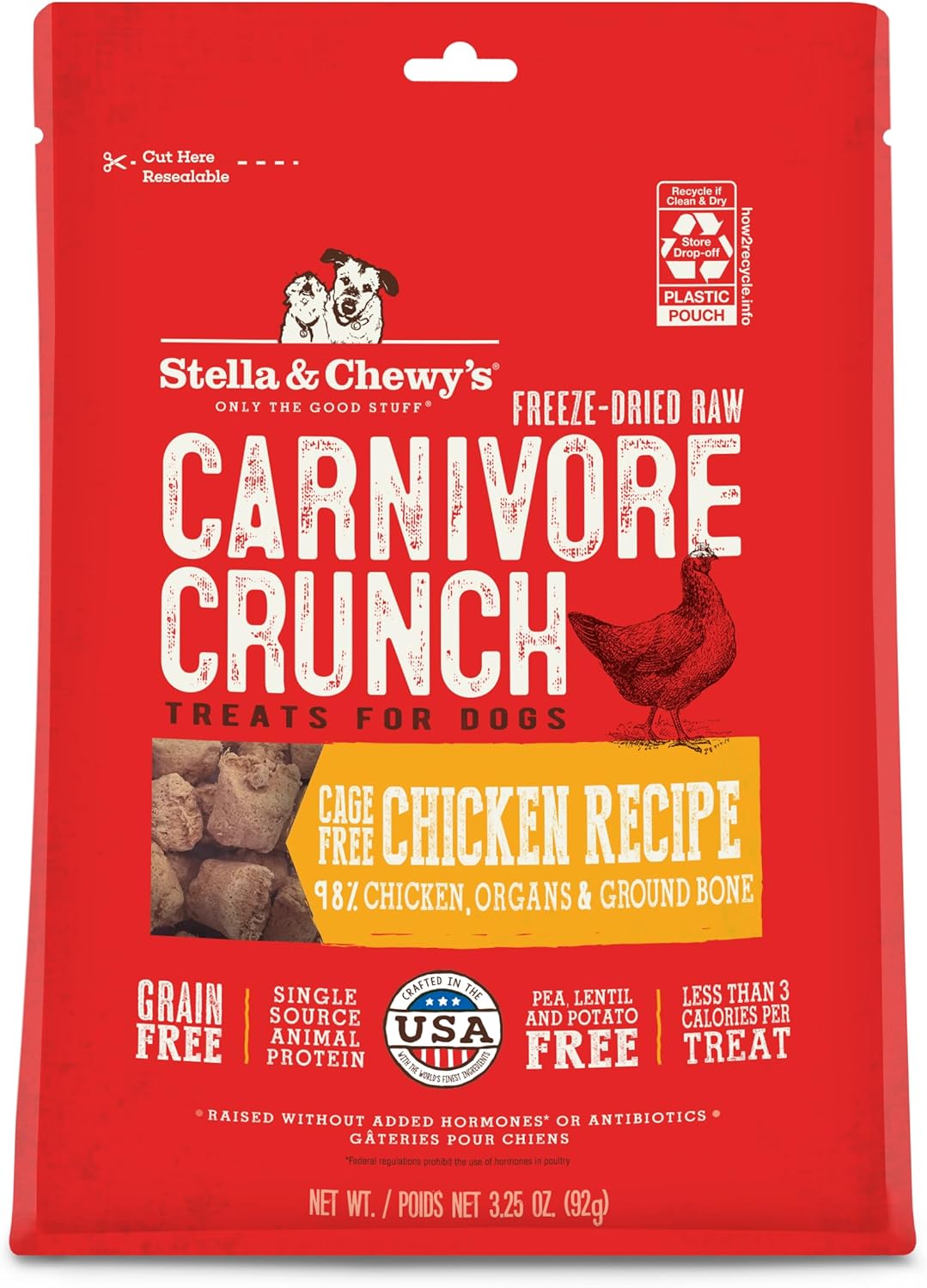 Stella & Chewy’s Freeze-Dried Raw Dog Treats – Carnivore Crunch for Training – Natural Limited Ingredient, Grain-Free – Perfect for Picky Eaters – Chicken Recipe – 3.25 oz Bag