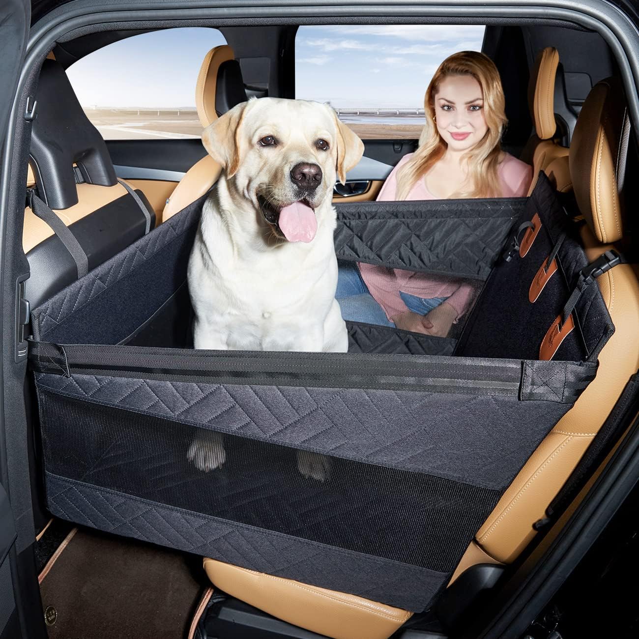 TKYZ Large Dog Car Seat,Back Seat Extender for Dogs,Waterproof Medium Dog Seat Cover for Backseat, Pet Bed for Car Hammock(Black-L)