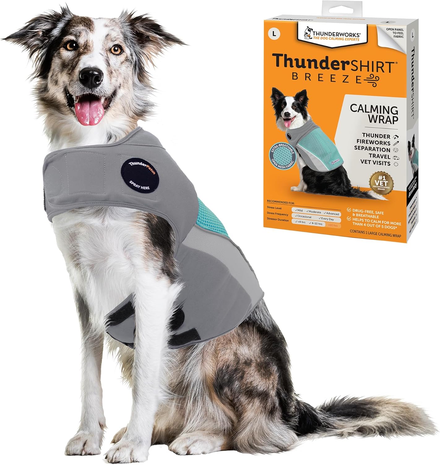 ThunderShirt Breeze for Dogs, Large, Aqua, Extra Breathable Mesh Fabric, Dog Anxiety Relief Vest for Every Day Stress & Calming During Thunder Storms and Fireworks