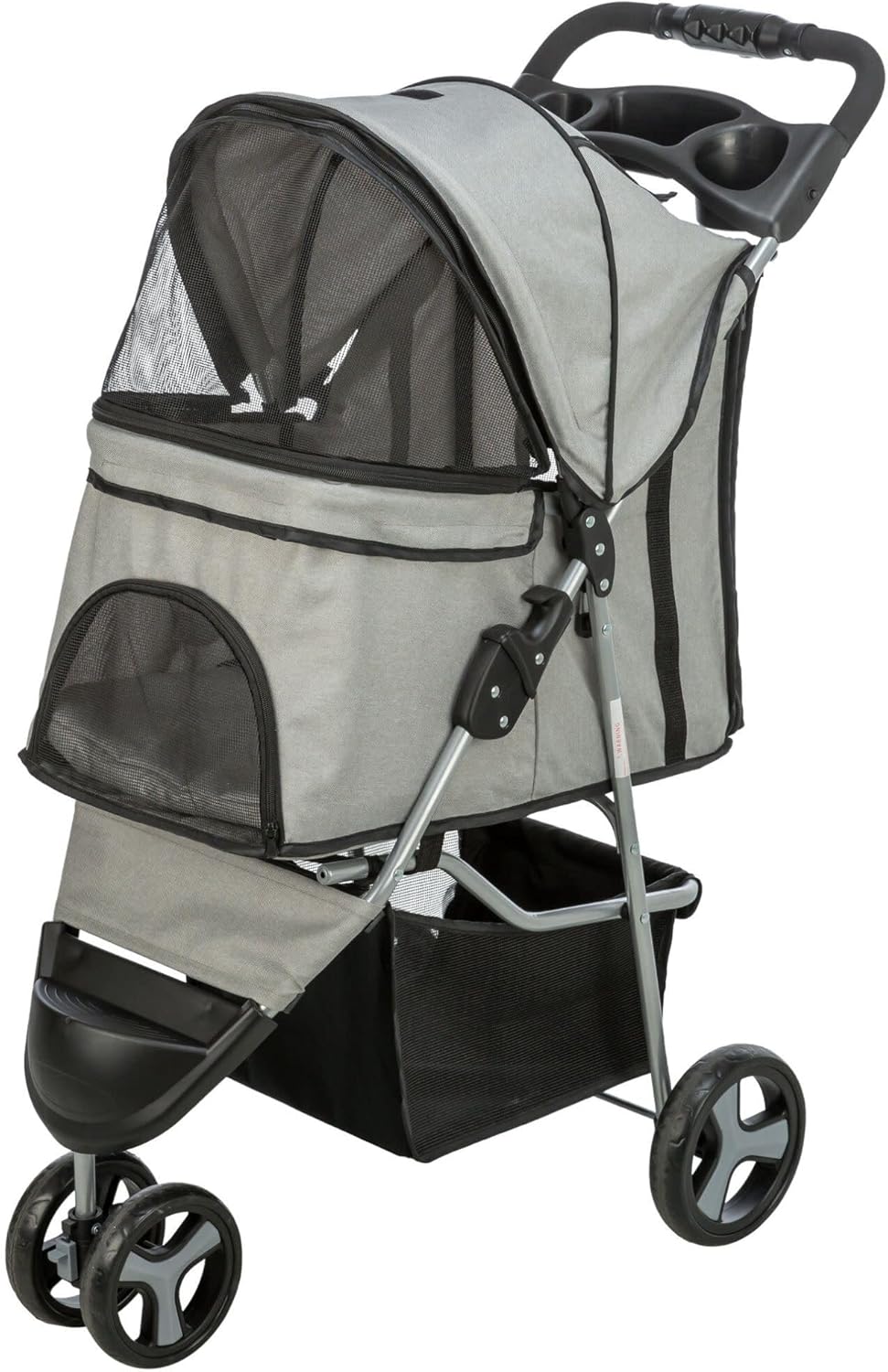 Trixie Pet Stroller for Small Dogs & Cats – Foldable Carrier with Mesh Windows, Dual Safety Leashes & Cushion – 360° Swivel Wheels & One-Hand Fold – up to 24 lbs – 18.5 × 31.5 × 39.4in – in Gray
