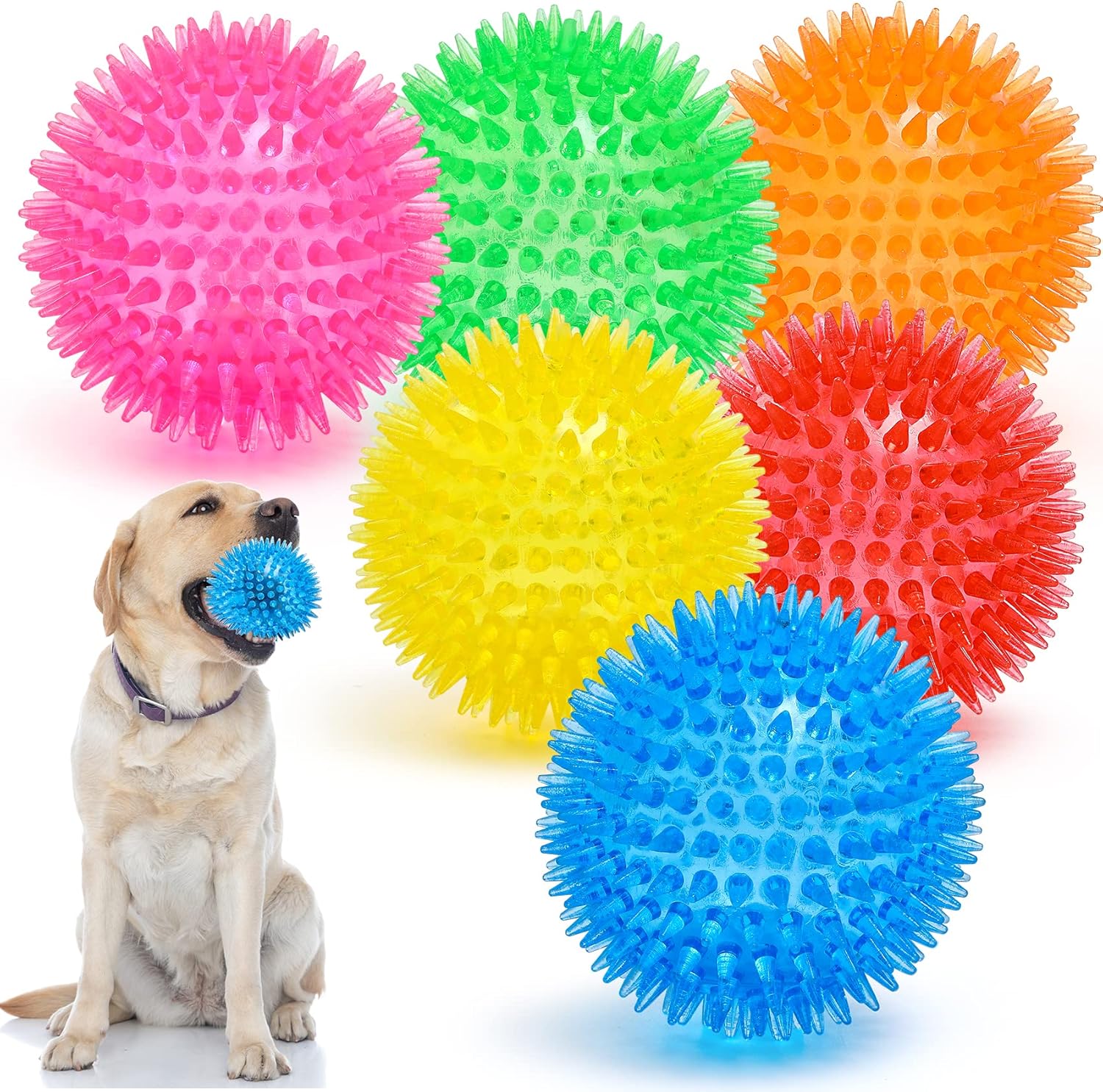 VITEVER 3.5” Squeaky Dog Toy Balls (6 Colors) Puppy Chew Toys for Teething, BPA Free Non-Toxic, Spikey Dog Balls for Medium, Large & Small Dogs, Durable Toys for Aggressive Chewers