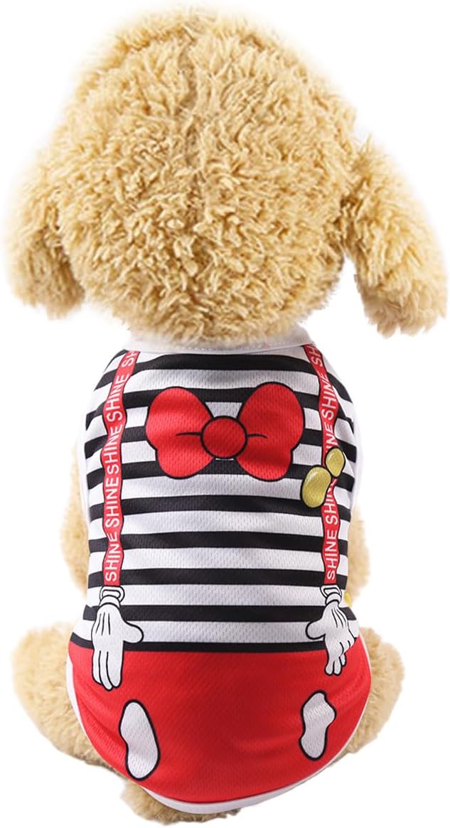 Vavious Girl Dog Clothes Dog Cooling Vest for Summer Breathable Mesh Cat Outfit Pet Red Bow Stripe Print Pullover Sleeveless Soft Dogs Tank Top X-Small