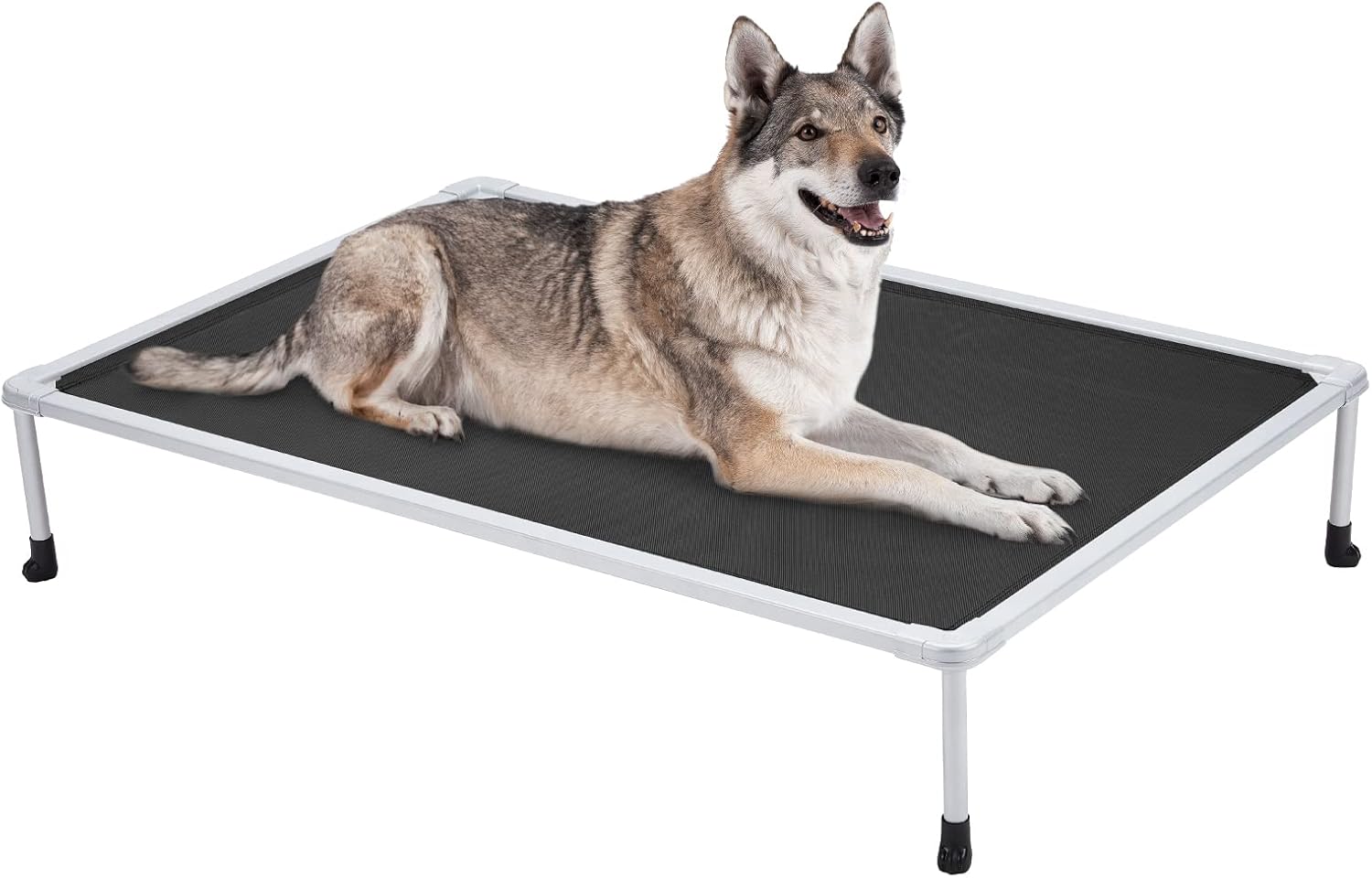 Veehoo Chewproof Elevated Dog Bed – Cooling Raised Pet Cot, Breathable Mesh, Washable & Non-Slip for Large Dogs, Indoor/Outdoor, Black Mat and Silver Metal Frame, 49x33inches (Model CWC2203B03)