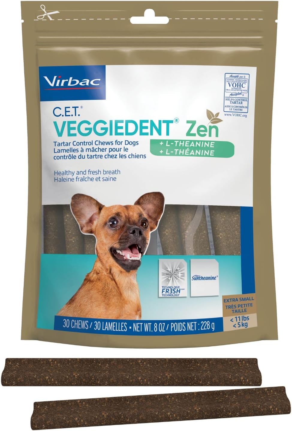 Virbac C.E.T. VEGGIEDENT Zen Tartar Control Chews for Dogs – Extra Small