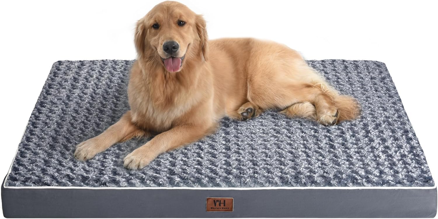 WESTERN HOME WH Large Dog Bed for Extra Large, Big, Jumbo, Huge Dogs, Orthopedic Pet Bed Waterproof Mattress with Removable Washable Cover, Thick Egg Crate Foam Dog Bed with Non-Slip Bottom