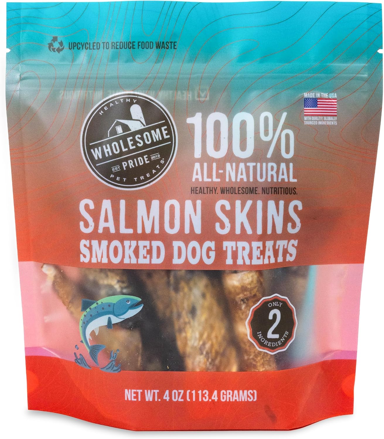 Wholesome Pride Smoked Salmon Skins Dog Treats – Limited Ingredient, Dehydrated & Crispy, Sustainably Sourced, Made in USA, 4 oz