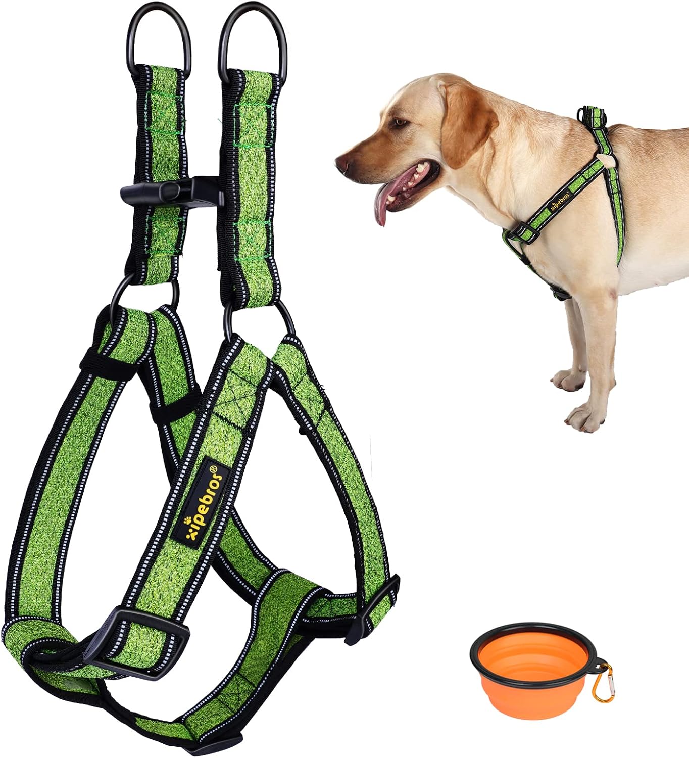 Xipebros No Pull Dog Harness with Reflective Adjustable,Stops Pets from Pulling and Choking On Walks for Large Dogs (Green, XXL)