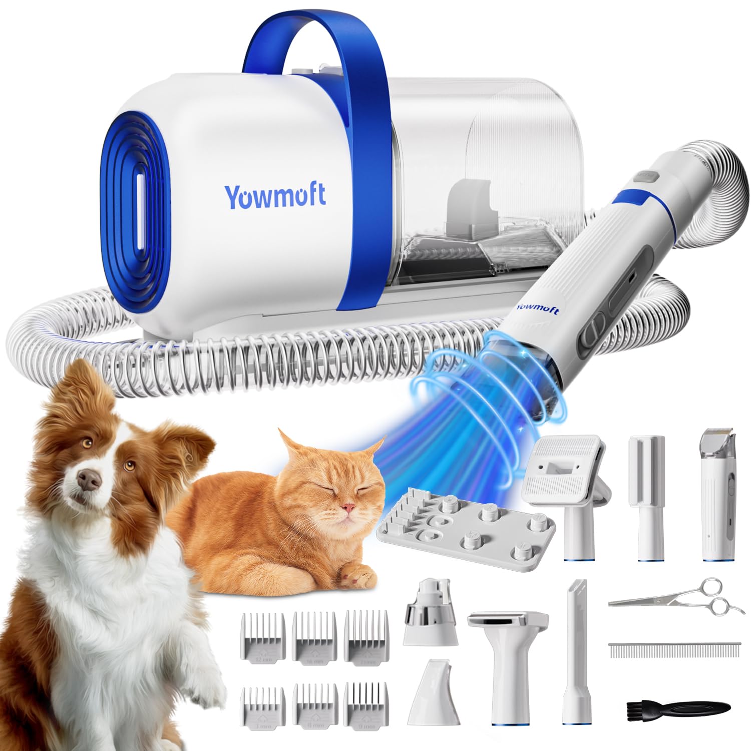 Yowmoft Dog Grooming Vacuum & Kit, 15 Pet Grooming Tools, Max 11 Kpa, 2 L Capacity, Pet Groomer for Dogs/Cats/Home