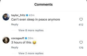 Taylor Fritz and Coco Gauff's comment on Instagram