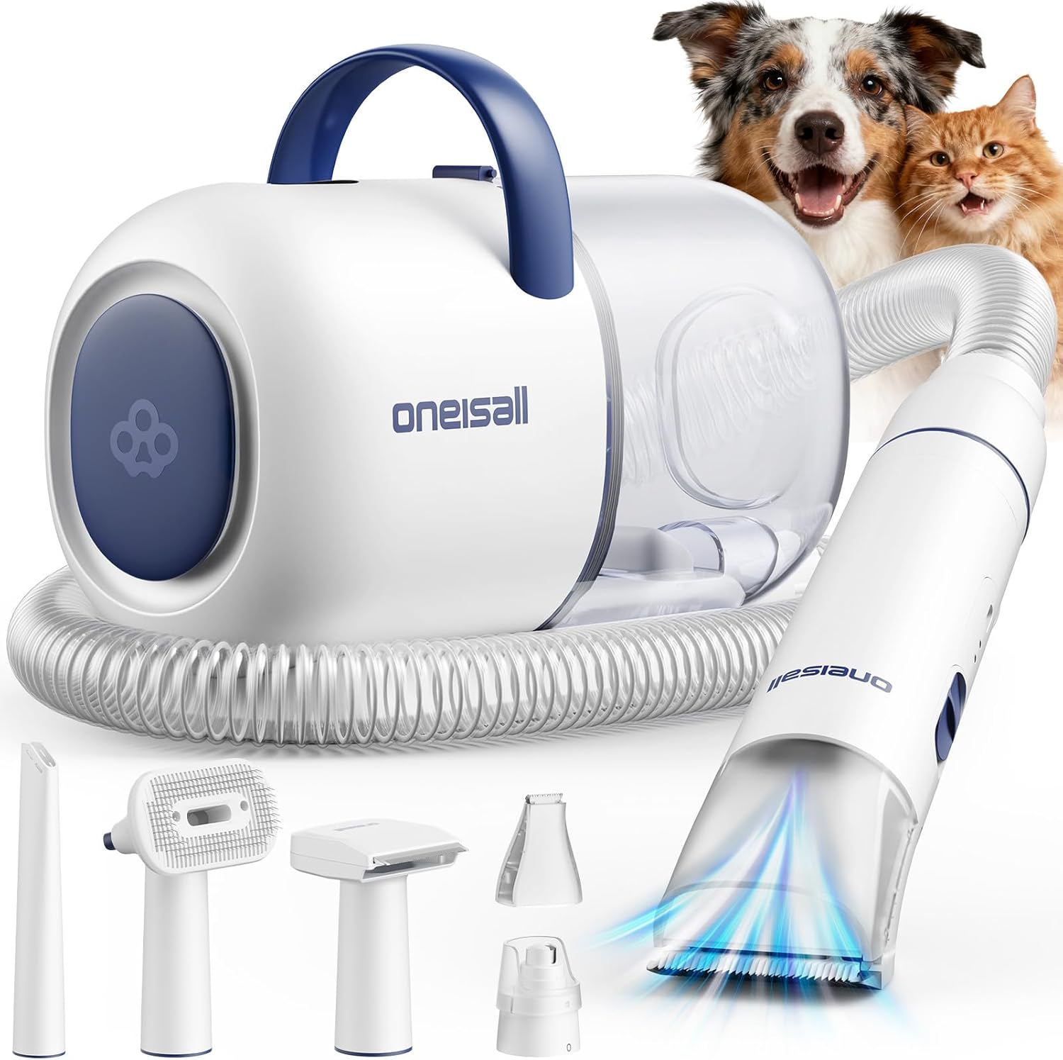 oneisall Dog Grooming Vacuum, 15000Pa Pet Vacuum Kit Shedding 99% Pet Hair, Dog Grooming Clippers with Trimmer Nail Grinder, ≤ 59dB Quiet Brush with 6 Tools, 2L Canister for Home Cleaning,Cozy SE 2