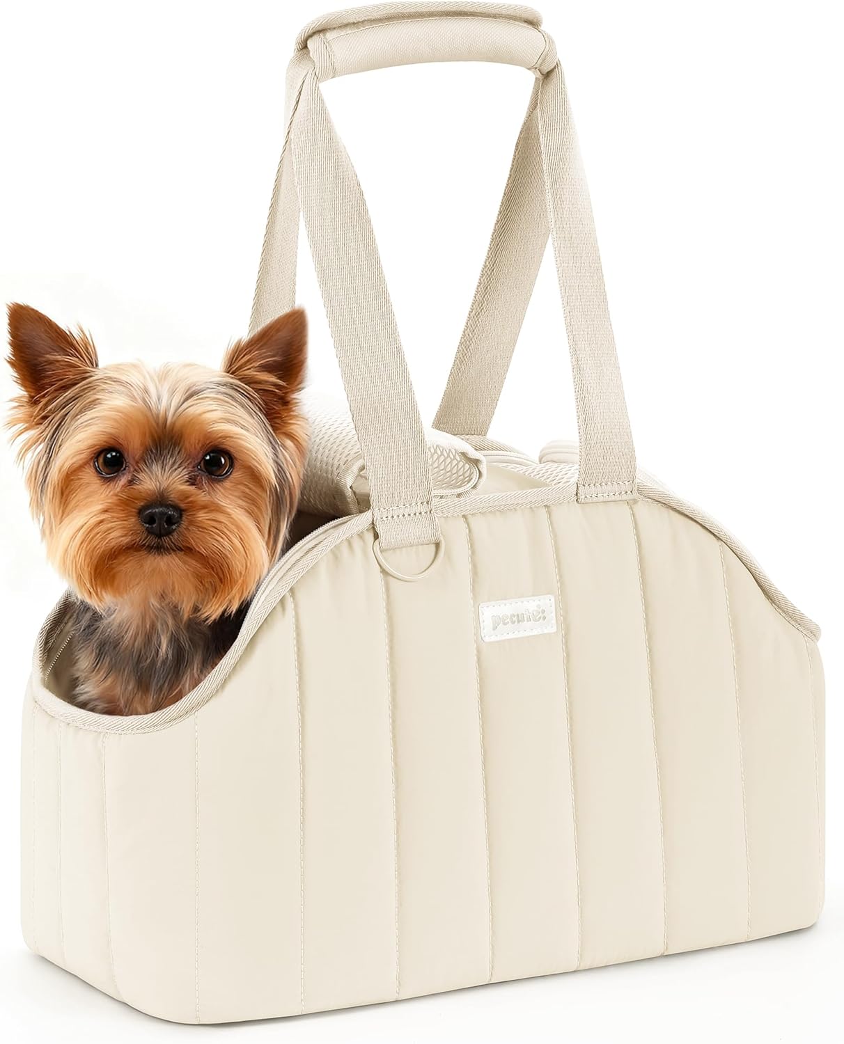 ​​Pecute Dog Purse Carrier, Lightweight Dog Carriers for Small Dogs with Large Pockets, Dog Soft-Sided Carriers up to 9lbs, Pet Carrier for Puppy Cat Rabbit, Suitable for Travel, Subway, Cream