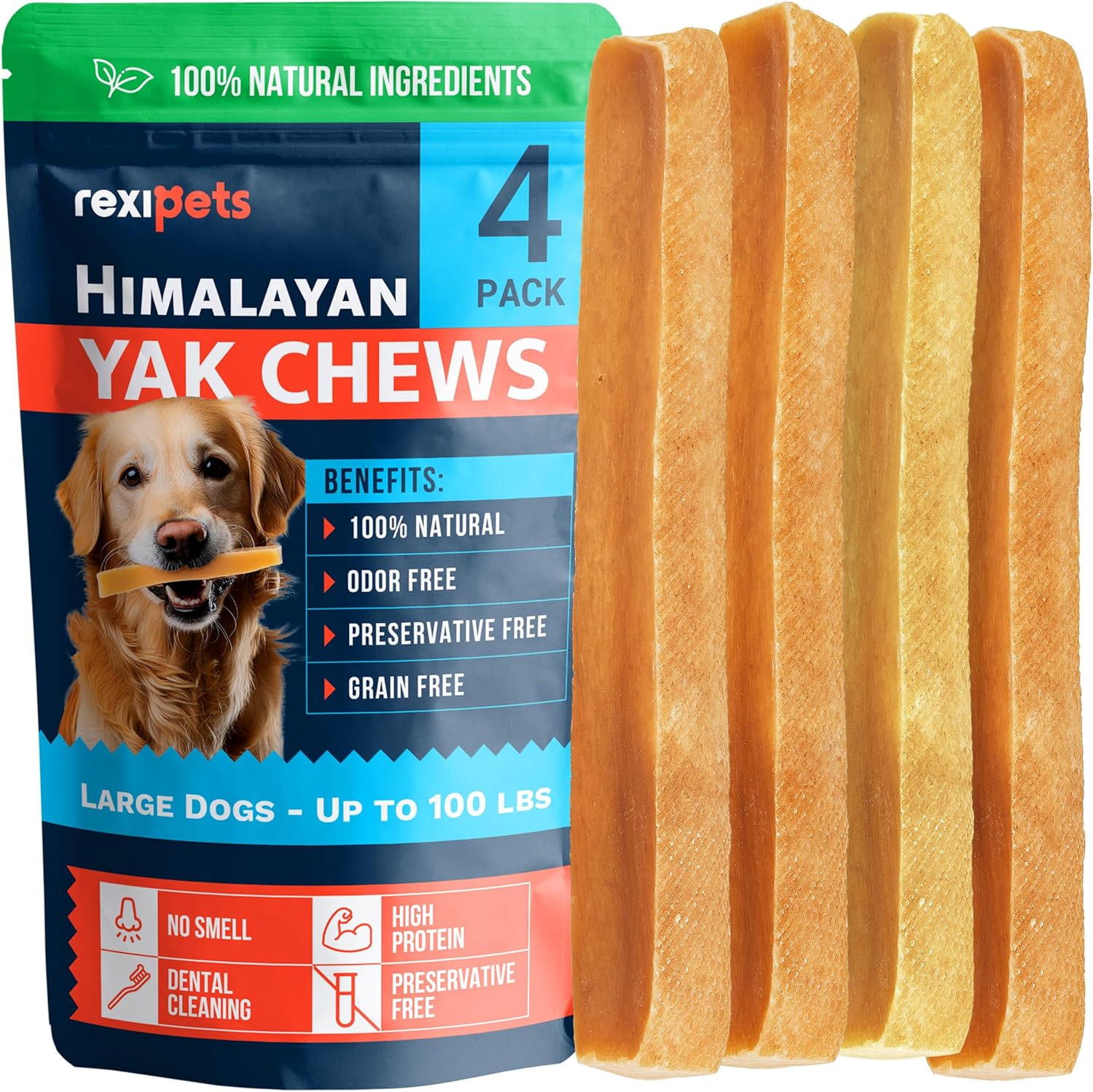 100% Natural Yak Cheese Himalayan Made Dog Chews All Breeds – Lactose Free Yak Chew for Small, Medium & Large Dogs – Dental Cleaning Dog Chews Aggressive Chewers – Long Lasting Odor & Gluten Free