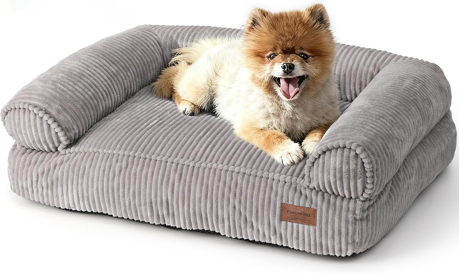 FUKUMARU Dog Couch Bed, Corduroy Cozy Cat Bed for Indoor Cats with Washable Cover, 28in Waterproof Orthopedic Dog Beds Sofa for Small Dogs and Large Cats, Cute Warm Cotton Pet Sofa, Grey