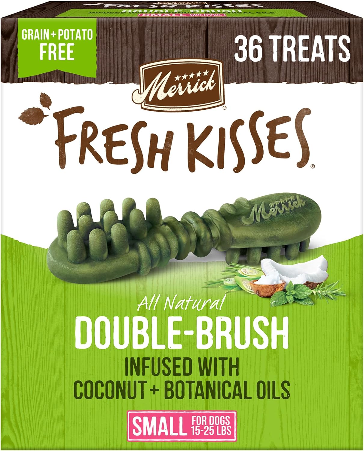 Merrick Fresh Kisses Natural Dental Chews Infused With Coconut And Botanical Oils For Small Dogs 15-25 Lbs – 36 ct. Box
