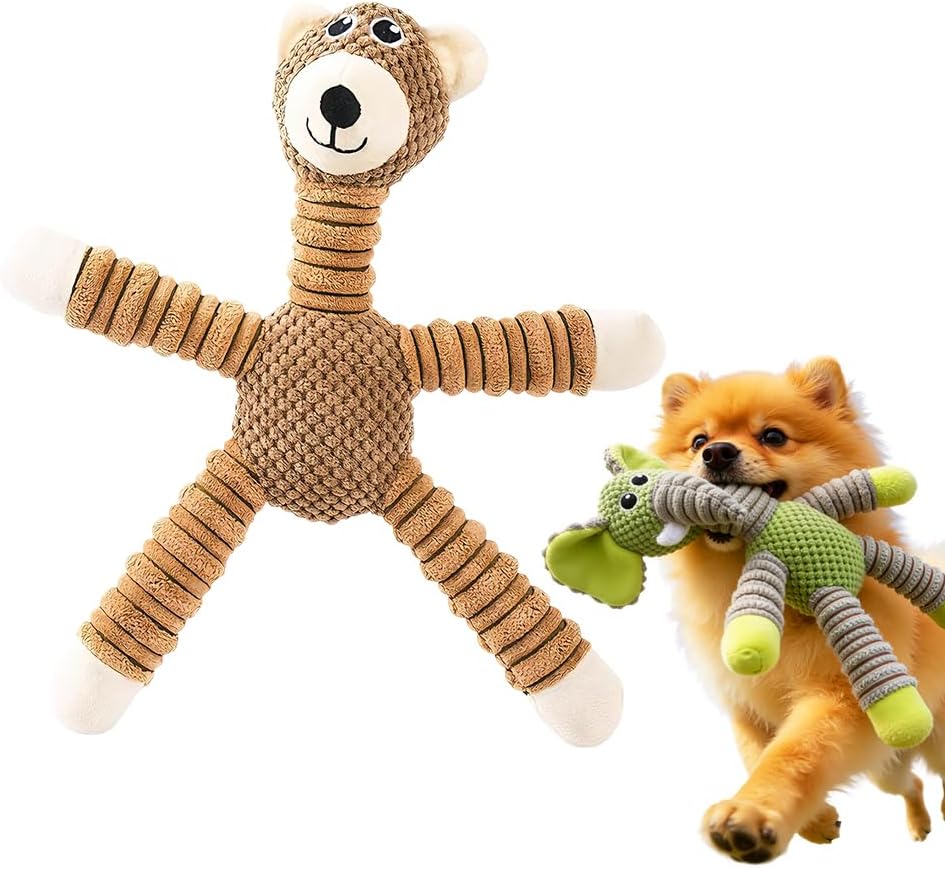 2026 New Dog Toys, Indestructible Plush Dog Toy for Aggressive Chewers, Interactive Squeaky Soft Puppy Chew Toy, Durable Teething Toys for Small Medium Large Dogs (Light Brown)