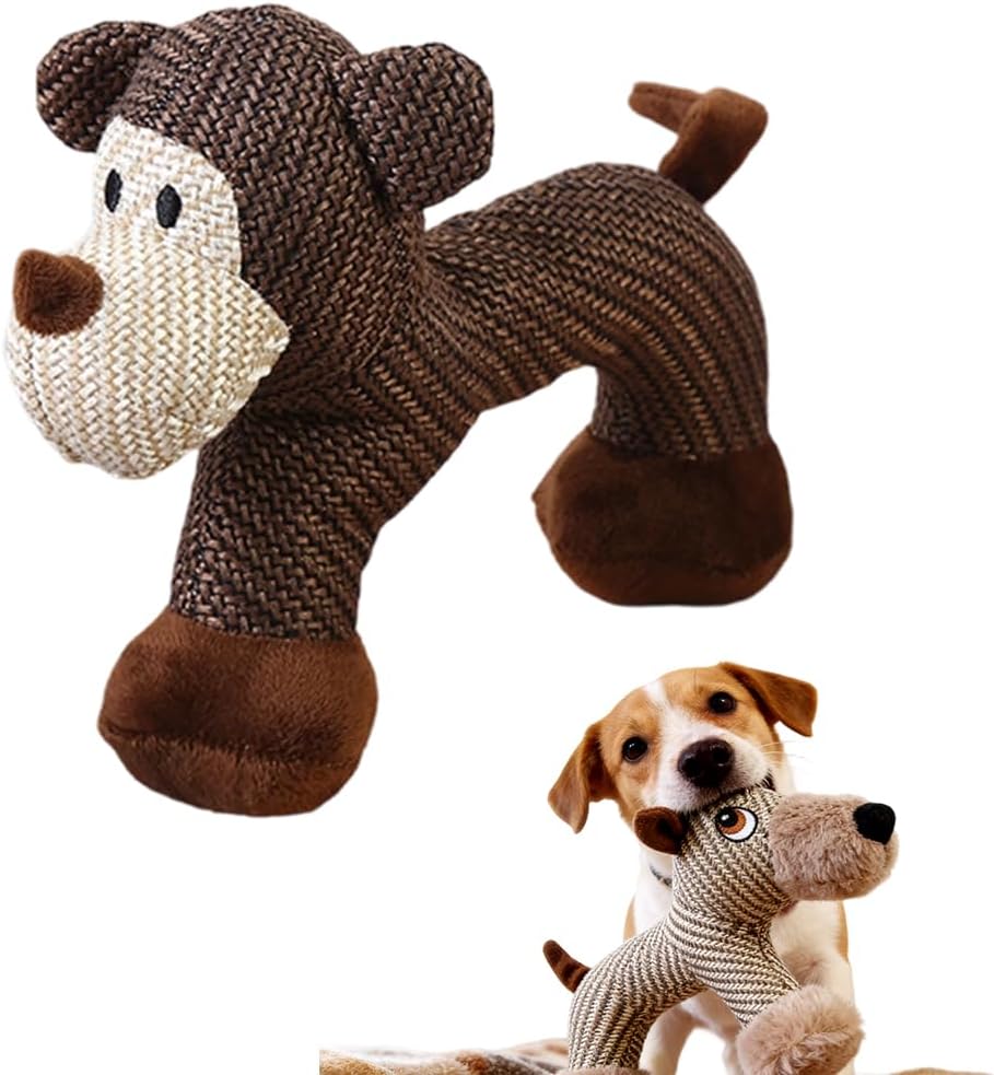 Linen Safari Companions Dog Toys, Durable Linen Dog Toy with Squeaker for Small Medium Large Dogs, Chew Resistant Animal Shaped Toys for Aggressive Chewers Puppy Anxiety Relief (Monkey)