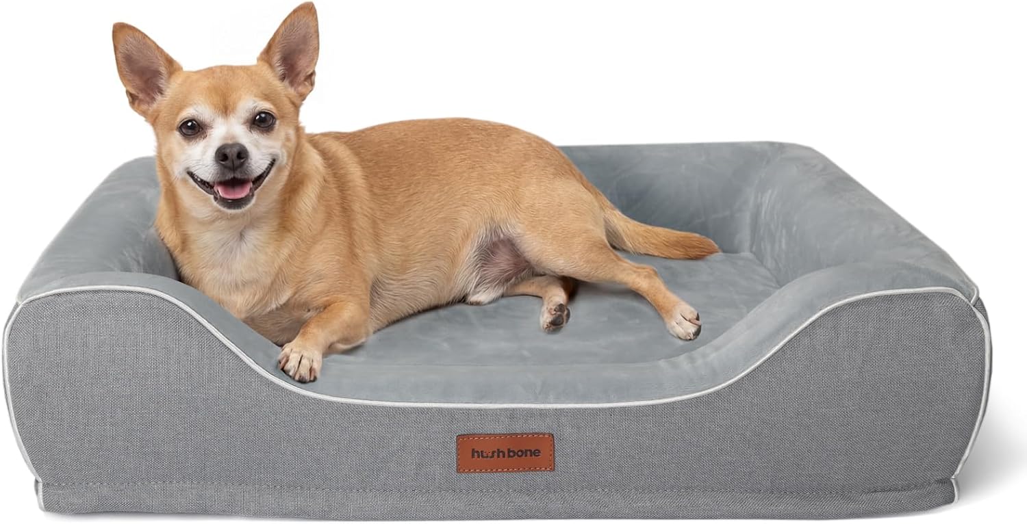 24 Inch Orthopedic Dog Couch Bed for Small Dogs/Cats,Cooling Gel Memory Foam + Egg Crate Foam,Waterproof Removable Washable Cover,4-Sided Bolster,Non-Slip Bottom,Grey