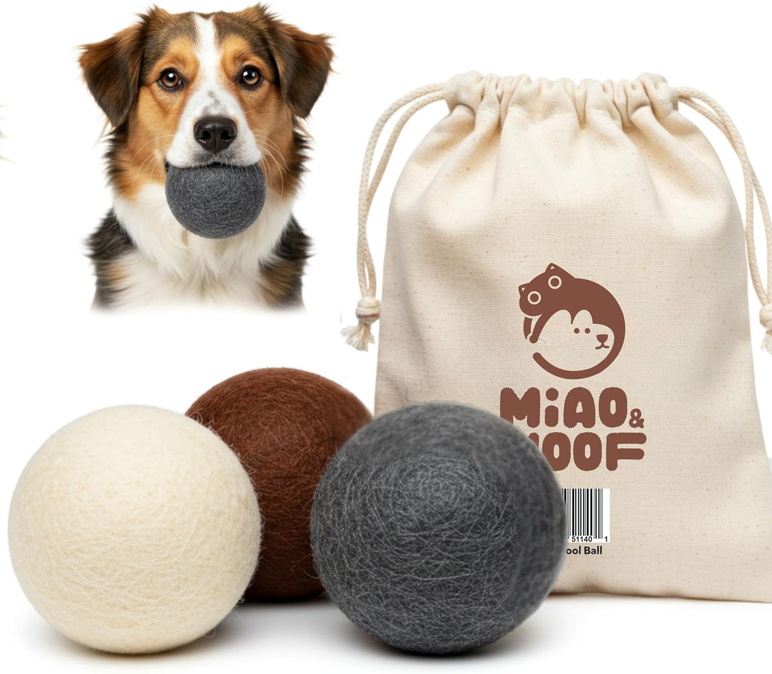 3-Piece 100% Pure Wool Dog Balls, Soft, Durable, Wool Felt Toy for Dogs & Puppies, Chew-Resistant, Perfect for Exercise, Playtime, Outdoor and Indoor, Safe for Your Furr Babies