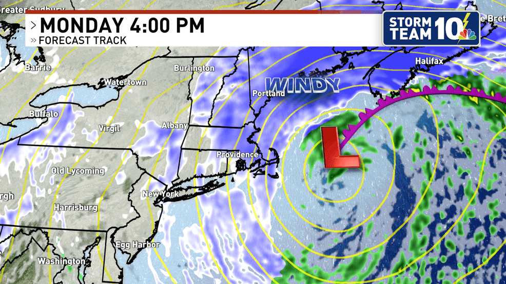 Still snowing as the sun begins to set on Monday, but the worst of the storm will be over. (WJAR)