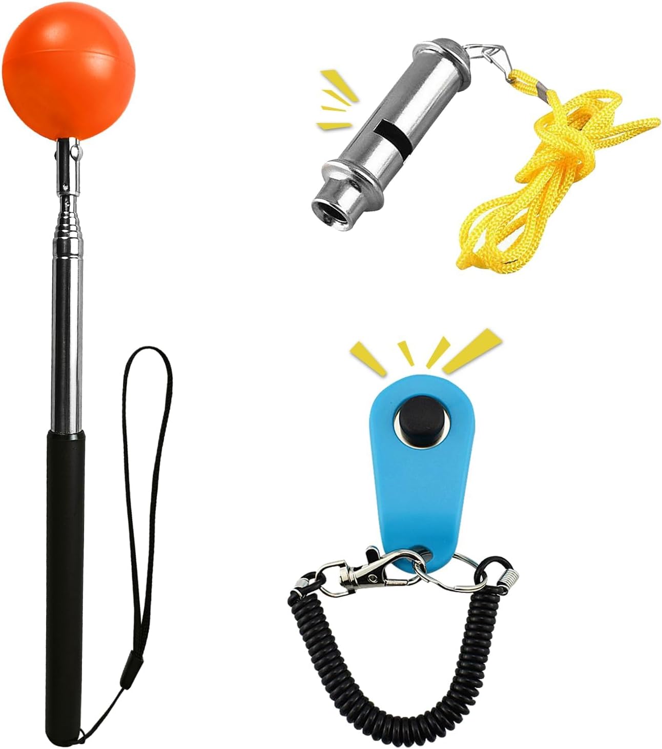 3Pack Set – Dog Clicker for Training, Retractable Target Stick, Whistle for Lure Course, Agility Equipment Tools for Dog Trainer, Cat Toilet Trainer Kit, Accessory for Pet Puppy Kitten Behavior Aids