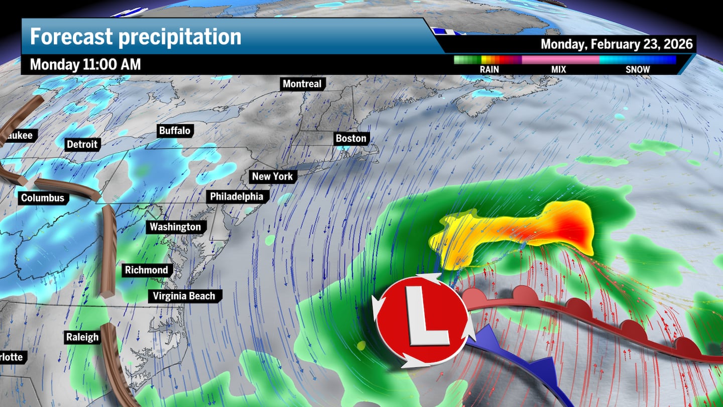 The Globe Weather HQ model suggests a complete miss on Monday.