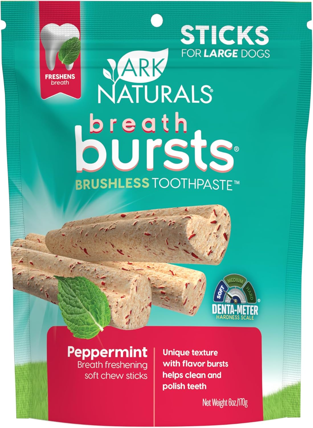 ARK Naturals Breath Bursts Brushless Toothpaste, Dog Dental Sticks for Large Breeds, Unique Texture Helps Clean Teeth & Freshen Breath, Peppermint, 6 oz, 1 Pack