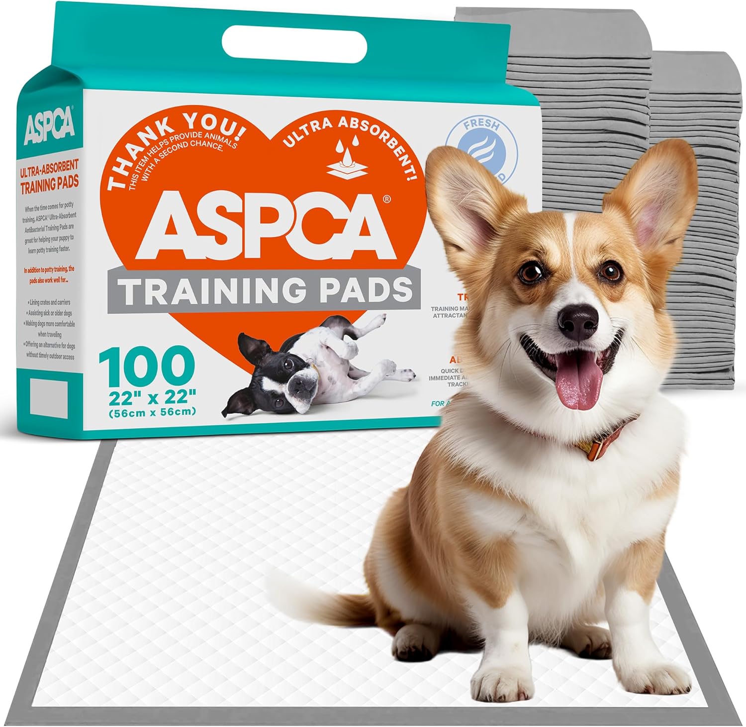 ASPCA – Scented Puppy Pads | Extra Absorbent Dog Training Pads for Cats & Dogs | Leak-Proof Layers | Odor Control & Quick-Dry | Non-Slip & Tear-Resistant | Travel Friendly | Pack of 100 | Size 22″x22′