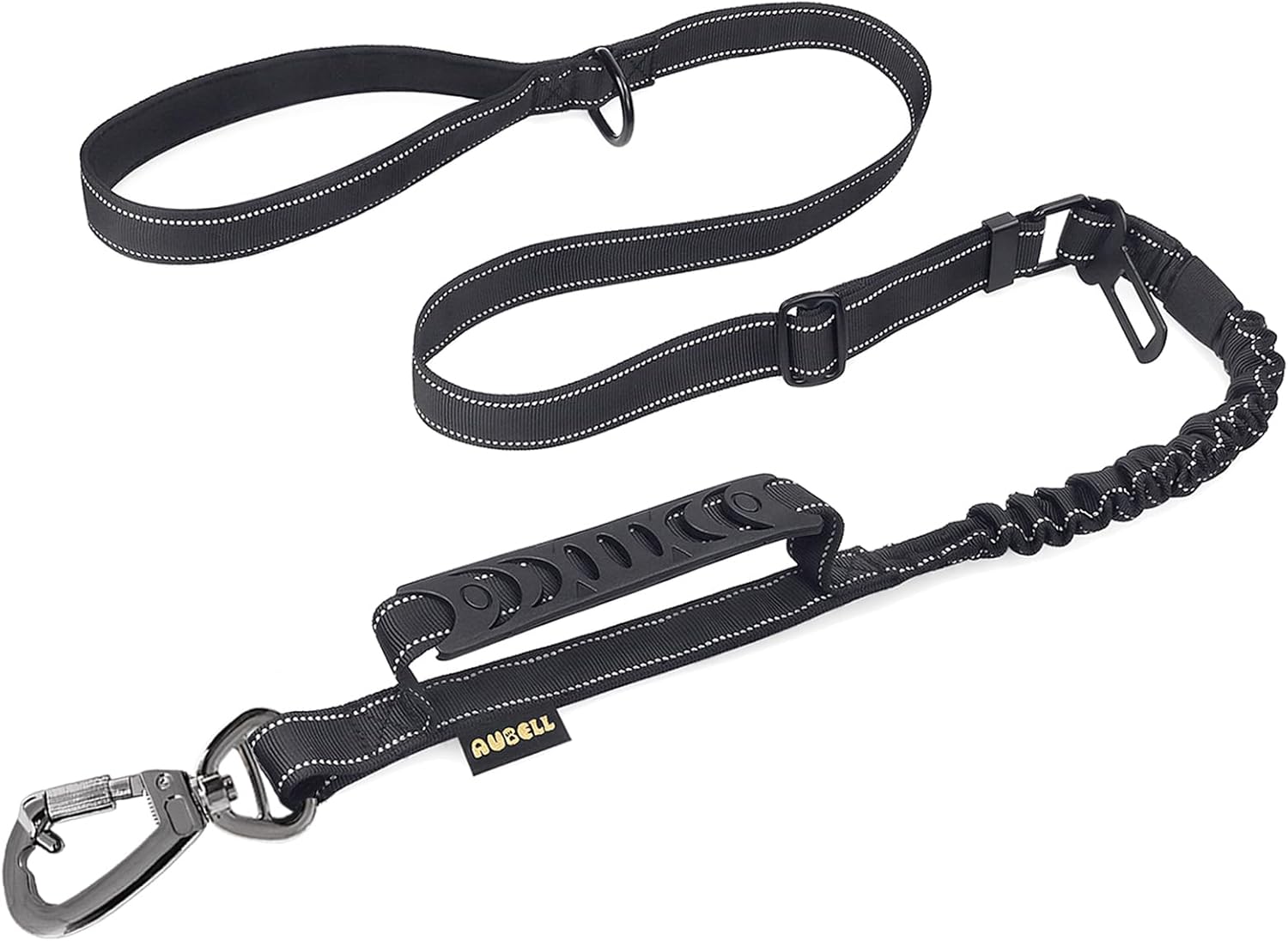 AUBELL Tactical Dog Leash Heavy Duty,4-6ft Reflective Strong No Pull Bungee Leash for Medium Large Dogs with Comfortable Padded Double Handle,Car Seat Belt,360 Degree Rotating Carabiner,Black