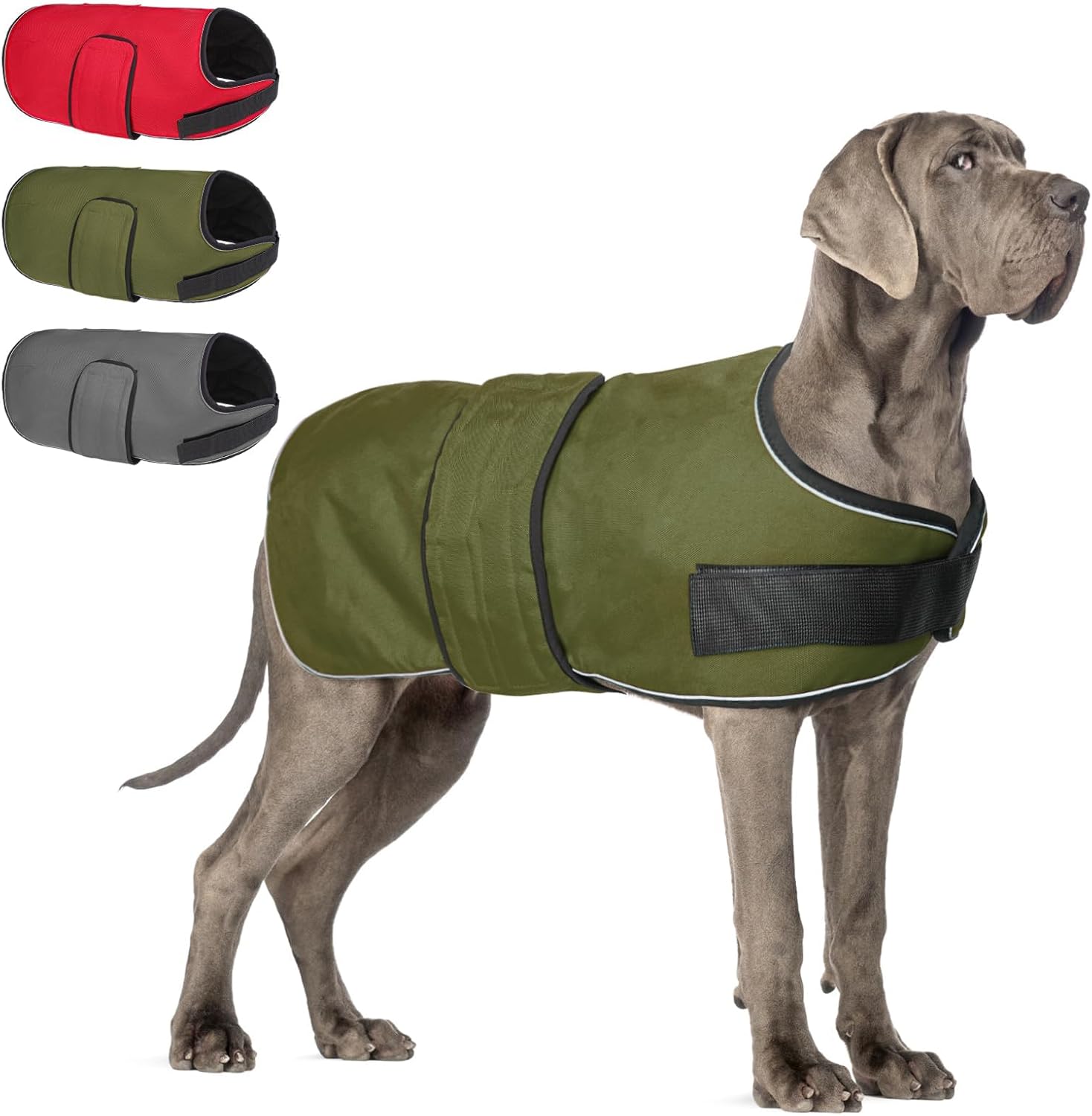 BEAUTYZOO Dog Winter Coat for X-Large Dogs Waterproof, Warm Reflective Great Dane Oxford Canvas Jacket, Fleece Dog Cold Weather Coats Windproof for Female Male Dogs, Green XL