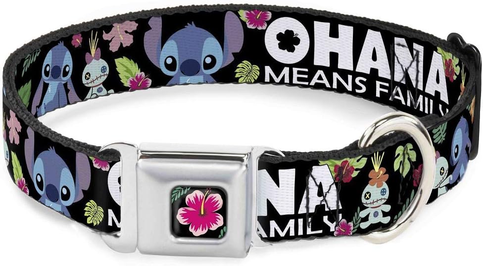 Buckle-Down Lilo & Stitch -Ohana means Family Dog Collar, Seat Belt Buckle, Black Multicolor