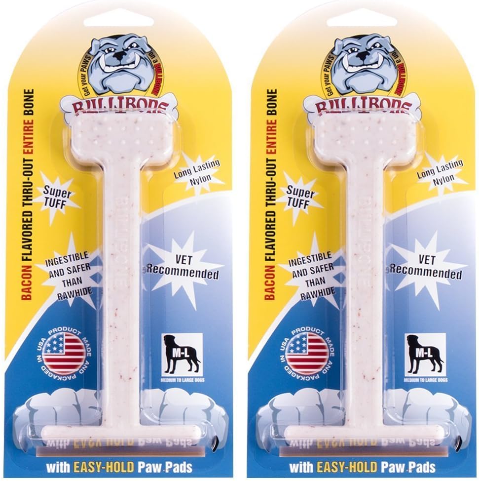 Bullibone Nylon Dog Chew Toy for Aggressive Chewers – Dental Hygiene Bone with Bacon Flavor, Durable Tough Chew Toys for Large Dogs, Indestructible Dog Bone – 2 Pack