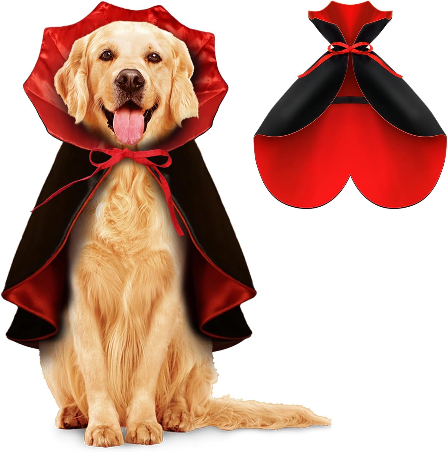 Cape for Dogs, Dog Halloween Costumes for Large Medium Small Dogs, Puppy Vampire Costumes, Cat Cloak Cosplay Party, Red and Black