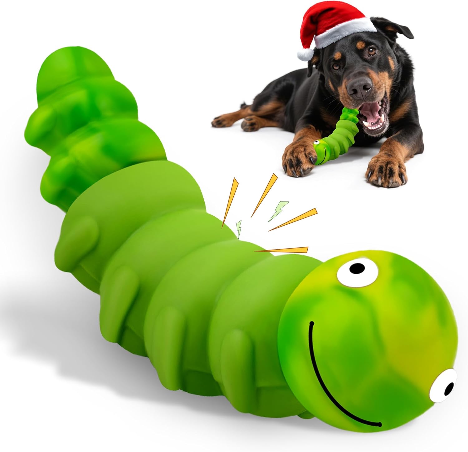 Caterpillar Dog Chew Toys for Aggressive Chewers, Tough Indestructible Squeaky Dog Toy with Beef Flavor Nylon Rubber for Large Medium Dogs to Keep Them Busy and Reduce Boredom (Green)