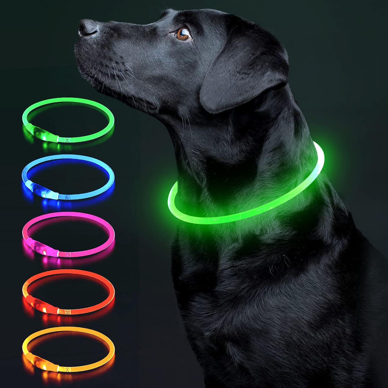 Colaseeme LED Dog Collar, Light Up Dog Collar 1 Count USB Rechargeable TPU Glow Safety Dog Necklace Light, Dog Lights for Small Medium Large Dogs, Please Do Not Use Fast Charging (Green)