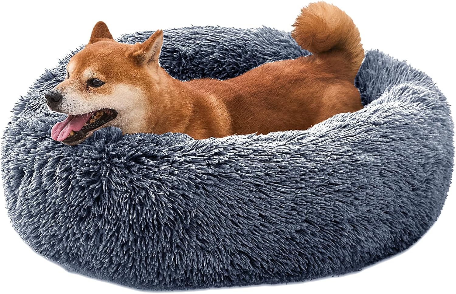 Comfort Donut Dog Bed – Ultra-Soft Pet Bed with Neck Support, 3 Sizes (Machine Washable) for Small/Medium/Large Dogs & Cats (Gray, 24”Lx24”Wx8”Th)
